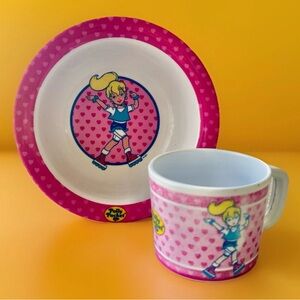 1995 Polly Pocket Roller Skates Kids Dinner Plate Bowl Cup Selandia 2Pc Set